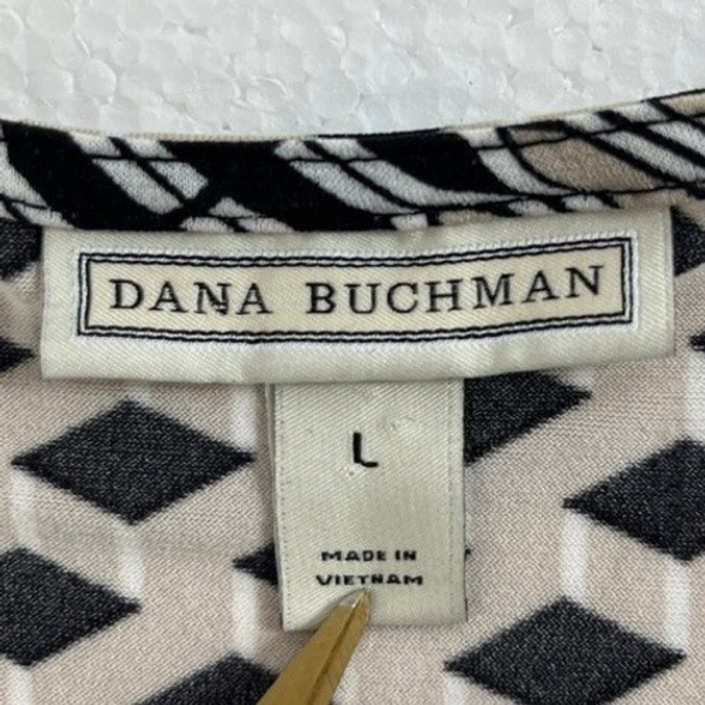 Dana Buchman Womens L Black Gray Geometric Print Sleeveless V-Neck Blouse Top - Picture 3 of 7